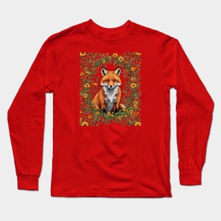 Mississippi Red Fox Surrounded By Tickseed Flowers Long Sleeve T-Shirt